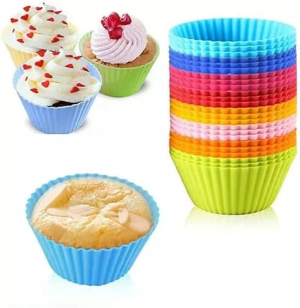 Silicone Muffin Cupcake Cases Reuseable Cake Moulds Nonstick Baking Cups 12pcs