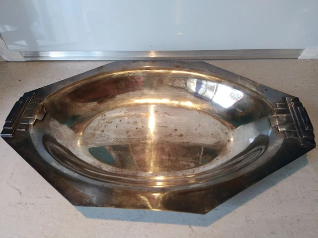 Grand Plat En Métal Argenté Art Déco - Vintage - Occasion