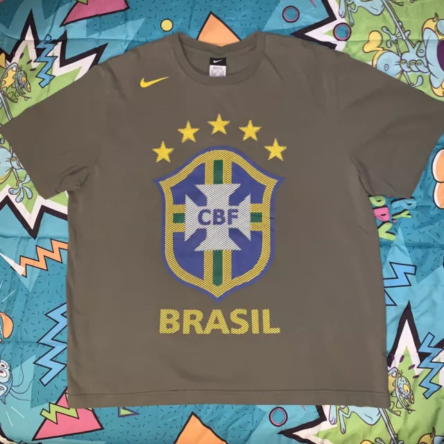 Nike Brasil MNT CBF Logo Crest Soccer T-Shirt Mens 2XL Army Green