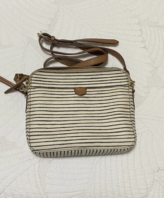 Fossil Compact  Coated Canvas Crossbody Bag With Leather Trim And Strap