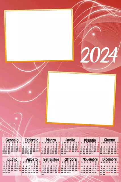 calendario plastificato A4 o A3 personalizzato 2 foto 2024 parete colore ROSSO