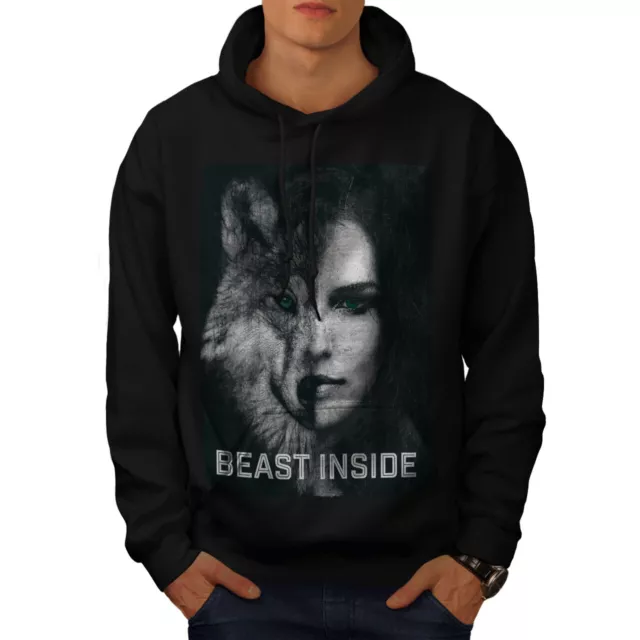 Wellcoda Beast Inside Woman Mens Hoodie, Wolf Lady Casual Hooded Sweatshirt