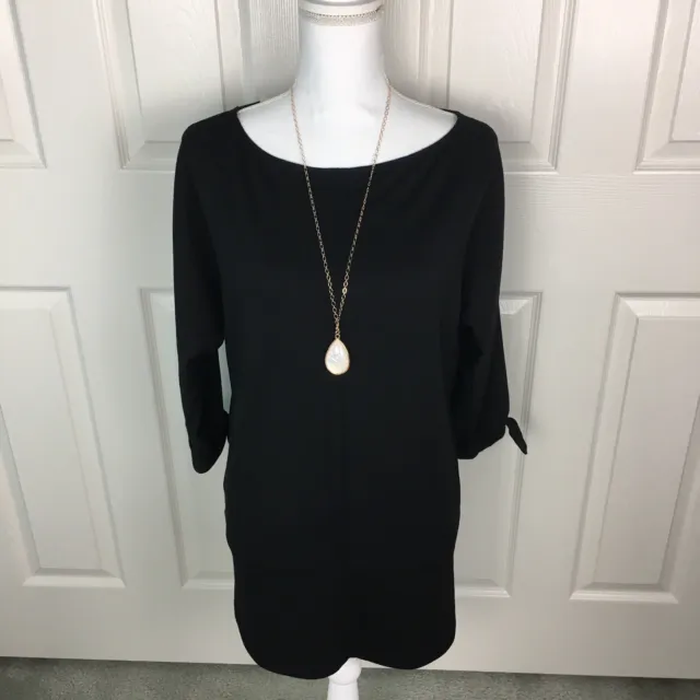 $98 NWT MAX STUDIO Weekend Black Tunic Top With Bow Sleeve Size S