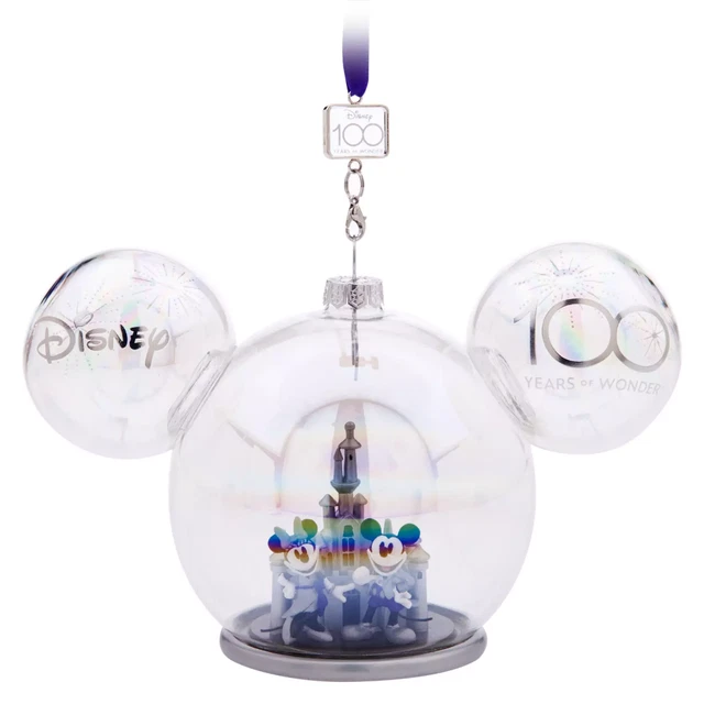 Disneyland Disney100 Mickey & Minnie Mouse Sleeping Beauty Castle Glass Ornament