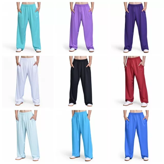 Men Kung Fu Pants Tai Chi Martial Arts Trousers Elastic Waist Loose Yoga New