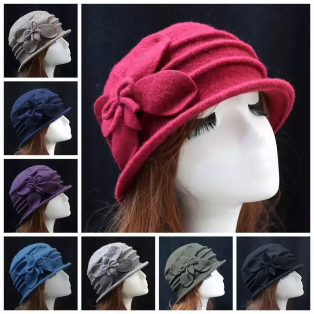 Flower Felt Hat Wool Bucket Hats Elegant Ladies Winter Vintage Women's Cloche