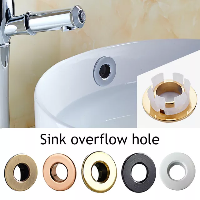 Sink Basin Trim Overflow Cover Brass Insert in Hole Round Caps Chrome 2