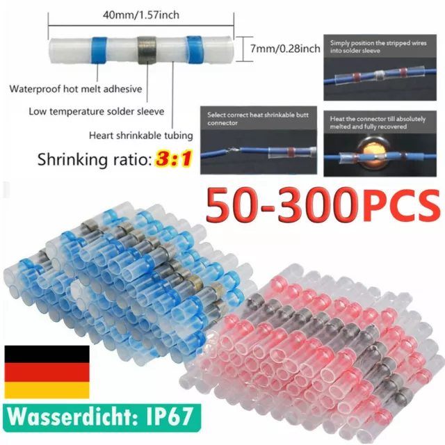 50-300X Lötverbinder Schrumpfverbinder Stoßverbinder Quetschverbinder Kabelver