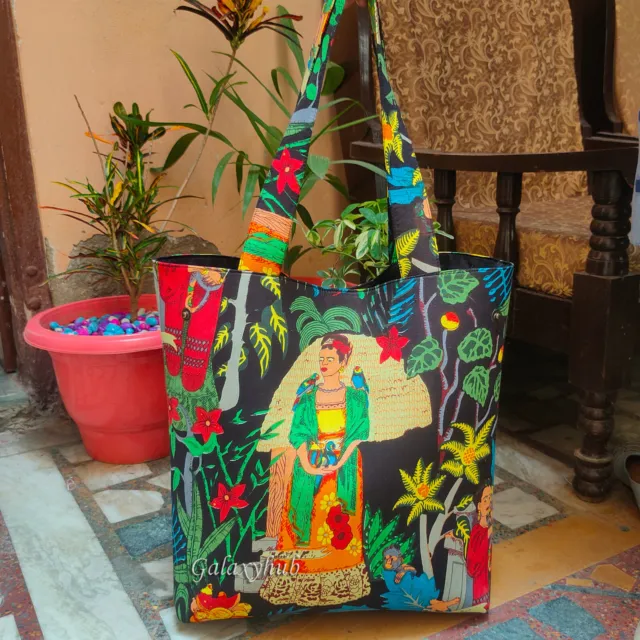 Indian "Frida Kahlo" Shoulder Bag Women's Shopping Beach Towel Bags Cotton Bag