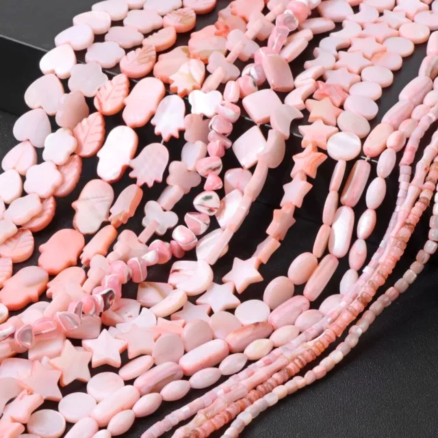 Natural Pink Shell Heart Star Round Loose Spacer Beads for Jewelry Making 15''