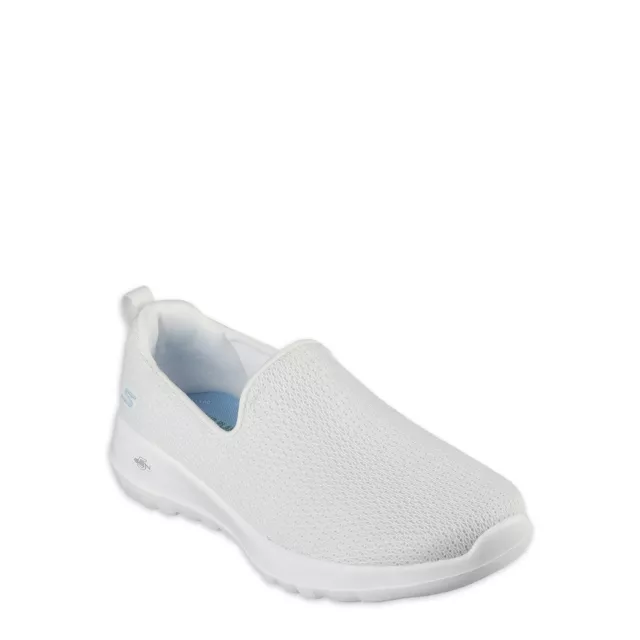 Skechers Women's Gowalk Joy Aurora Slip-on Sneaker, White/Light Blue Medium Size