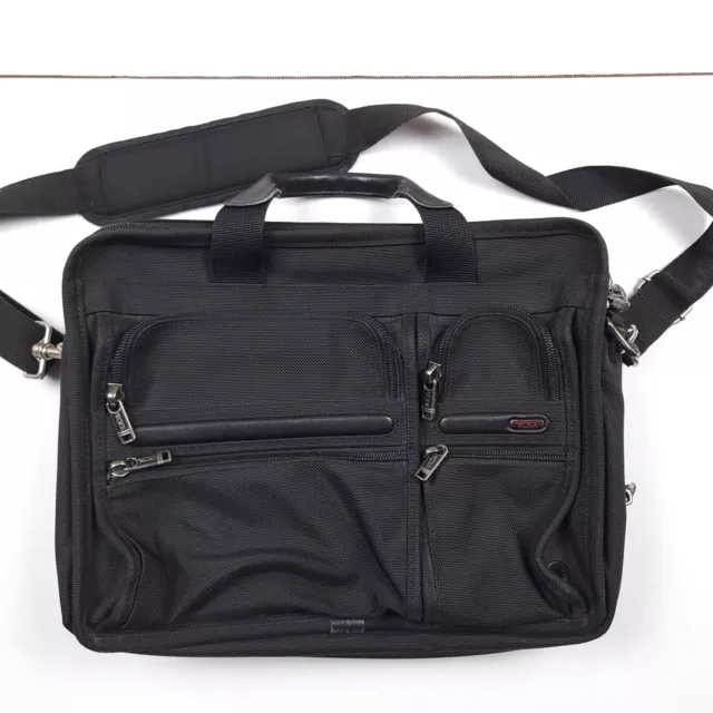 TUMI Alpha Expandable Briefcase Laptop Bag 26141D4 Black Multi Pocket Travel