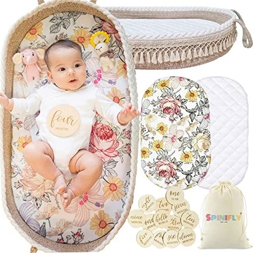 Baby Changing Basket Kit - Macrame Boho Moses Basket for Babies Handmade 100%