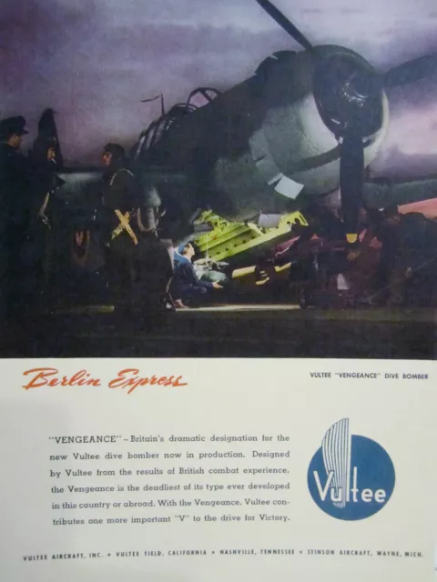 WWII Vintage 1941 Advertising Grocery Sign VULTEE VENGEANCE DIVE BOMBER FIGHTER