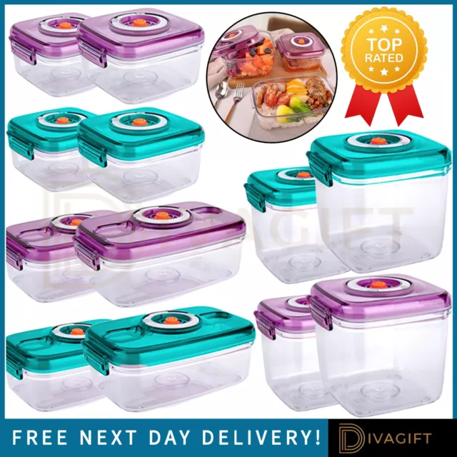 Small Large Air Tight Food Containers Box Plastic Kitchen Storage Vacuum Tubs