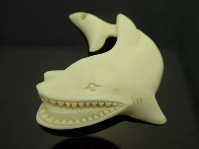 Great White Shark Natural Hand Carved Water Buffalo Bone Pendant Necklace Cord
