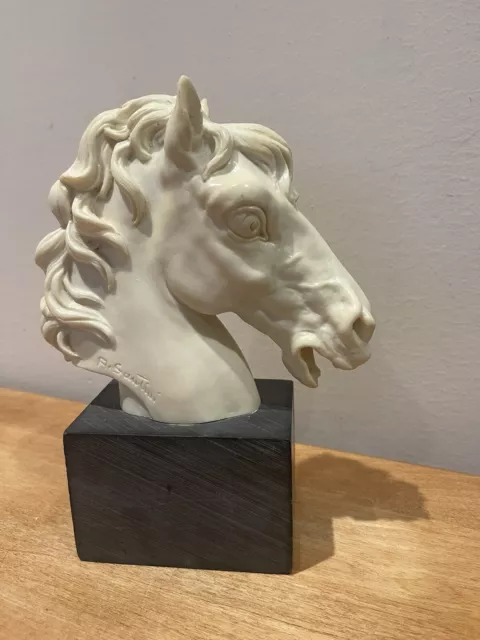 A. Santini Sculpture Stallion Horse Head, Resin Bookend, Vintage Italian
