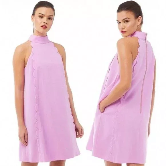 Womens Ted Baker LONDON Size 8 Lilac Torrii Scallop Halter Dress 3