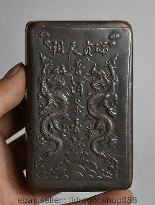 10.5cm vieille chine bronze dynastie cartouche d'encre de double dragon encre