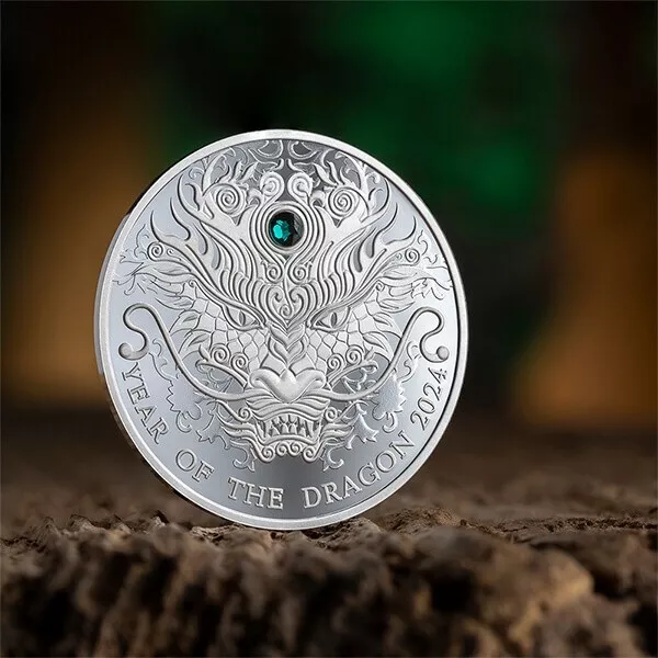 Year of the Dragon Lunar Year Proof Silver Coin 2 Cedis Republic of Ghana 2024