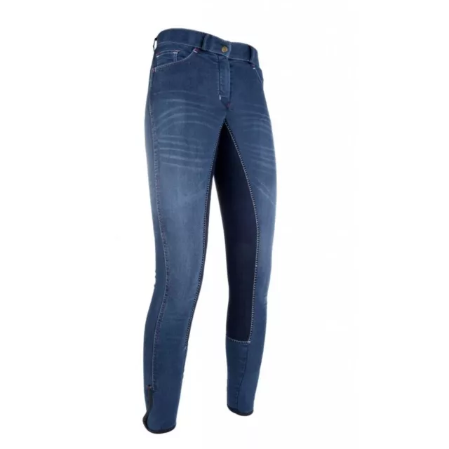 Damen Reithose Jeanshose Summer Denim Alos 3/4 Besatz HKM Stretch blau 34-84