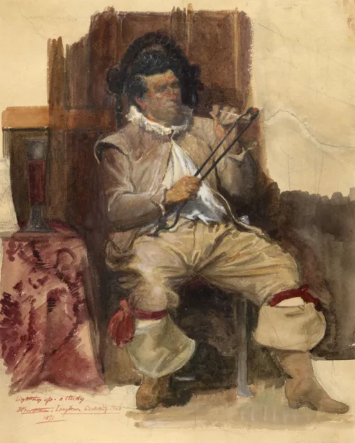 E. Frampton, Lighting Up, A Study (Man with Pipe) – 1891 watercolour painting