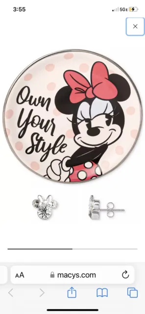 Disney Own Your Style Children Minnie Mouse Clear Stud Earrings Trinket Dish NIB
