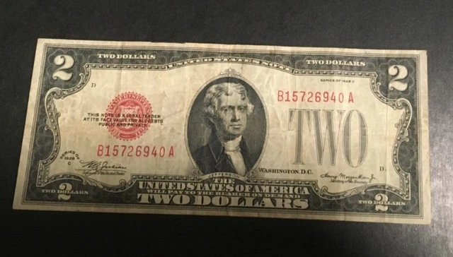 1928 C $2.00 DOLLAR RED SEAL NOTE very nice circulated BA Block Fr# 1504