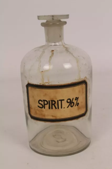 Apotheker Flasche Medizin Glas klar Korken Spirit 96 % antik Deckelflasche