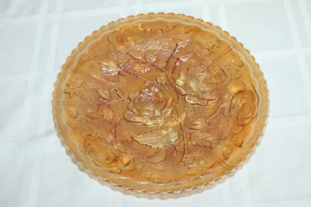 Beautiful Art IMPERIAL OPEN ROSE 9" MARIGOLD CARNIVAL PLATE STUNNING PIECE MINT 3