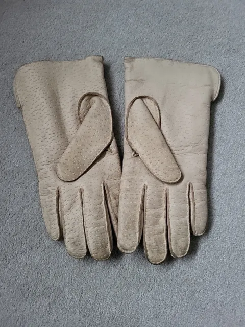Ladies Vintage Beige Leather Gloves size Large