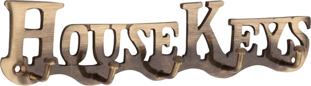 Wall Mounted Key Holder 5 Hooks HouseKeys Brass Metal Lacquer Caoted with Screw