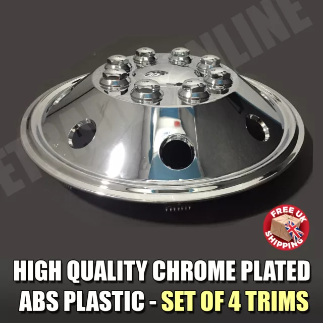 16" Inch Chrome Van Wheel Trims Motorhome RV Hub Caps X 4 Domed Curved Trim Caps