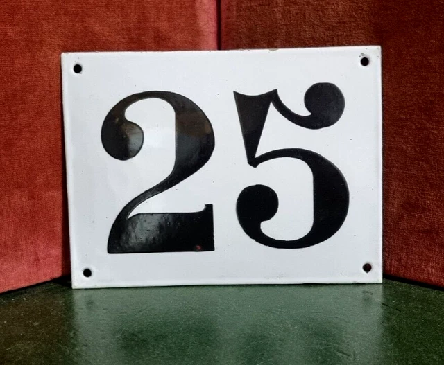 French vintage large domed enamel house sign white raised number 25 door street