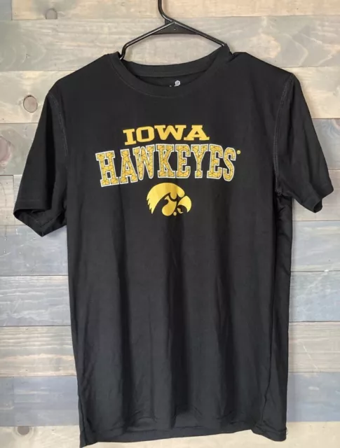 Iowa Hawkeyes Moisture Wicking Athletic T-Shirt Boys 14/16 EUC Black And Yellow
