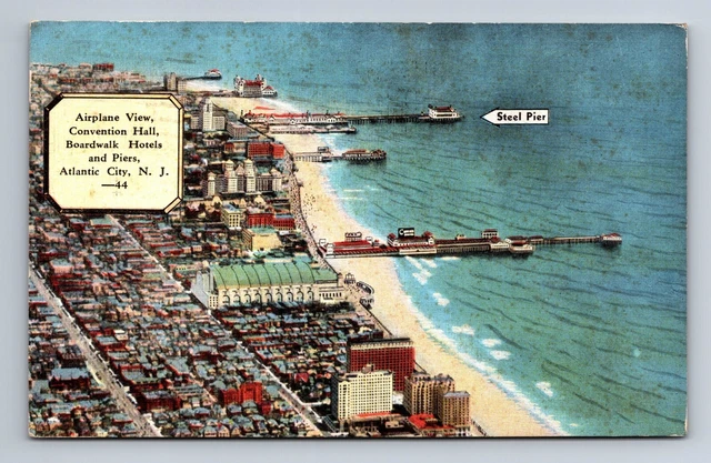 Aerial View Atlantic City New Jersey Convention Boardwalk Hotels Piers Postcard