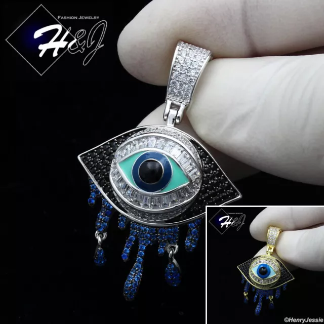 Men 925 Sterling Silver Icy Bling Cz Gold Plated/Silver 3D Evil Eye Pendant*P356