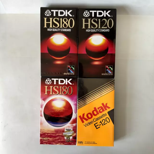 4x TDK & KODAK HS180 H120 E-120 VHS Recordable Video Cassette Tape Bundle SEALED