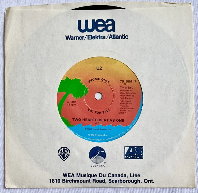 U2 -Two Hearts Beat As One- Rare Canadian Promo 7" +WEA Sleeve (Vinyl Record)