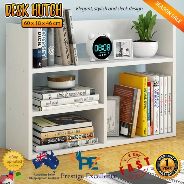 Desk Hutch Storage Shelf Unit Home Office Book Display Shelving Organiser White