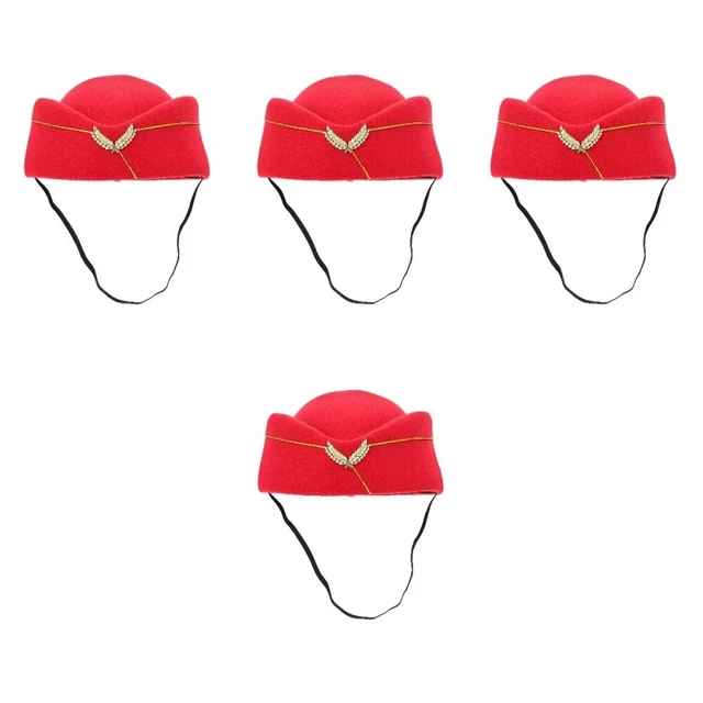 Set 4 hostess di lana berretto bambina hostess d'aria cappello aereo feltro cappello volo