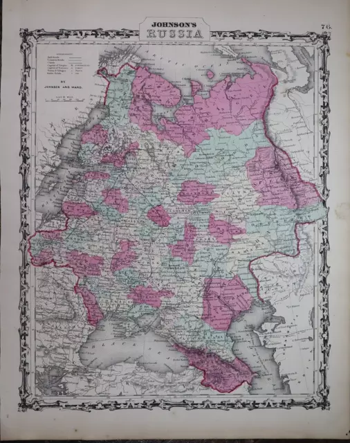 1862 Johnson's Atlas Map ~ RUSSIA ~ (14x18)   Free S&H  -#840
