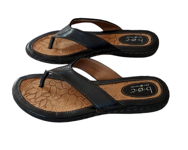 B.O.C. BOC Born Womens 7 Black Tan Zita Western Tooled Flip Flop Sandals
