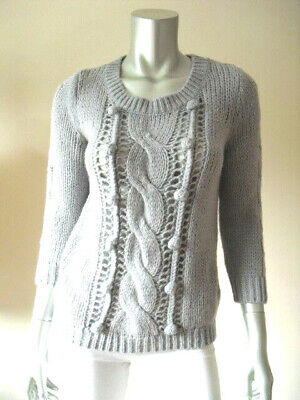 OLD NAVY SZ S/P 25% Wool Gray Big Hole Crocheted Round Balls Pullover Sweater