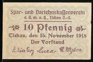 Notgeld Tichau 1918, 10 Pfennig, Signatur