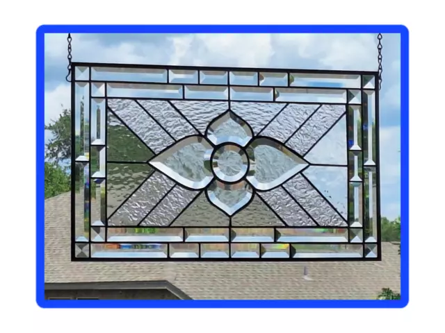 Clear frosted beveled Stained Glass Window Panel-HMD ≈ 20 3/8” X 12 3/8”
