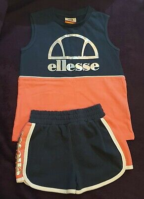 Ellesse Girls Toddler Pink & Blue Tank Top Vest & Shorts Outfit Set Size 3-4 yrs