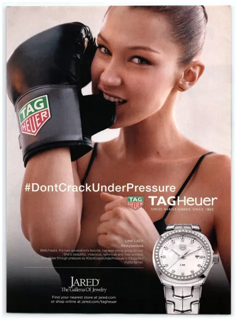 2017 TAG Heuer Link Lady Watch Print Ad, Bella Hadid Sexy Pin-Up  Boxing Glove