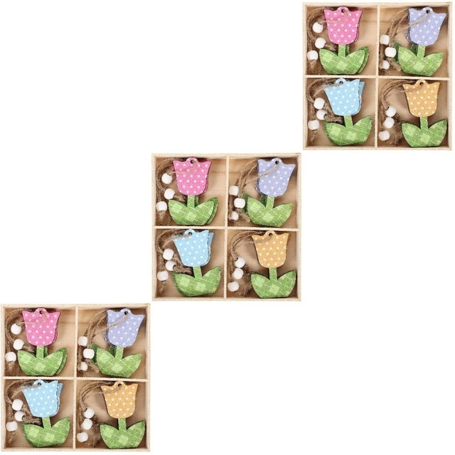 3 scatole decorativi colorati primaverili ciondoli con ritagli di tulipani