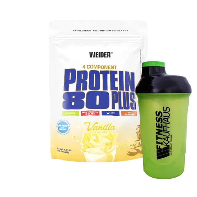 (61,80 EUR/kg) Weider Protein 80 Plus 500g Eiweiss Geschmack wählbar + Shaker